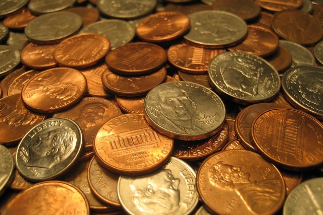 合衆国のコイン。1セント、5セント、10セント…